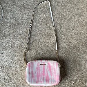 Michael Kors Pink and White Crossbody Bag with Artistic Design